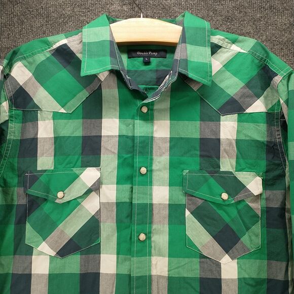 Double Pump Mens Pearl Snap Shirt Multi Large Plaid Long Sleeve Pockets Cotton - Picture 3 of 12